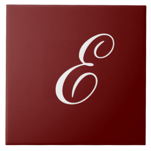 E Monogram Initial White on Maroon Tile