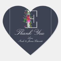 E Monogram Last Initial Modern Blue Floral Wedding
