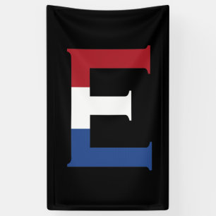 E Monogram overlaid on NLD flag on bk bnrcnt Banner