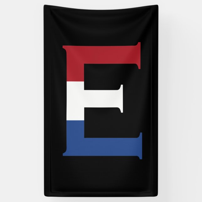 E Monogram overlaid on NLD flag on bk bnrcnt Banner (Vertical)