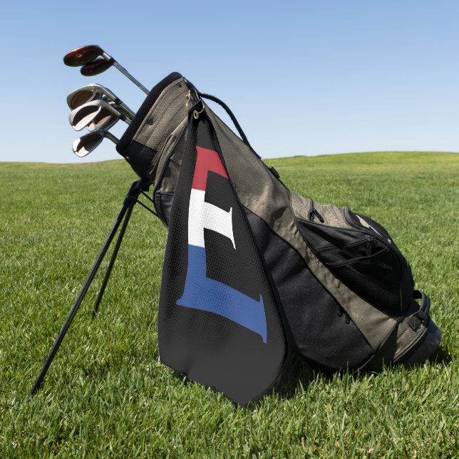 E Monogram overlaid on NLD Flag on bk gtcnt Golf Towel (Green)