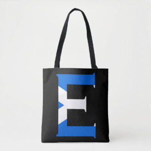 E Monogram overlaid on Scottish Flag stcn Tote Bag
