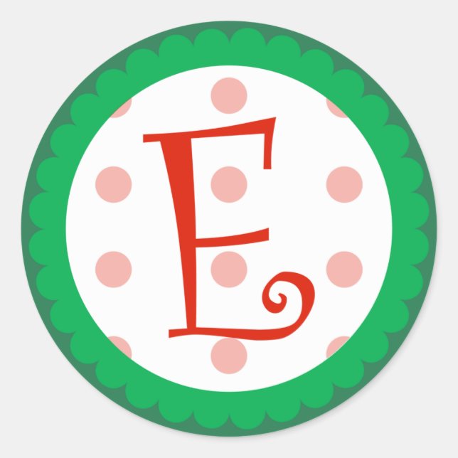 E Monogram (Whimsical Christmas) Classic Round Sticker (Front)