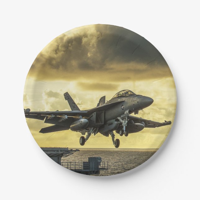 Ea18g growler fighter jet launching off carrier paper plate (Front)