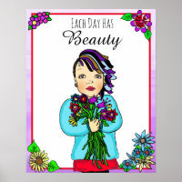 Each Day has Beauty Folk Art Hand Drawn Punk Girl