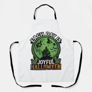 Each Day Joyful Halloween Haunted House Witch Cat  Apron
