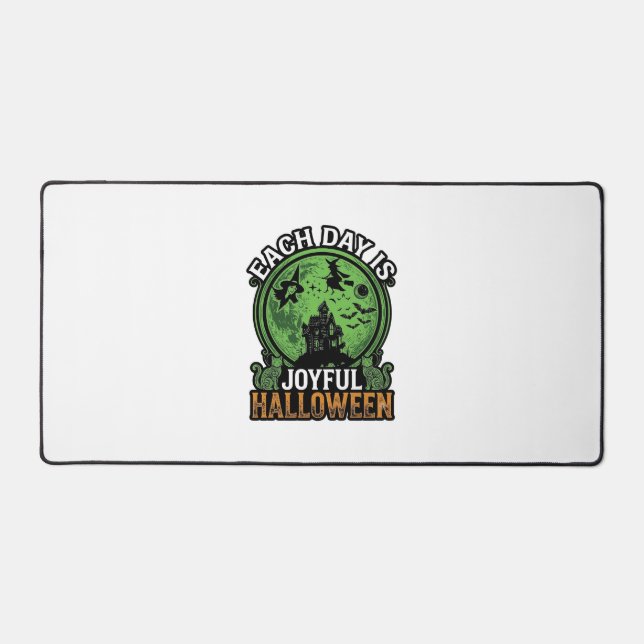 Each Day Joyful Halloween Haunted House Witch Cat  Desk Mat (Front)