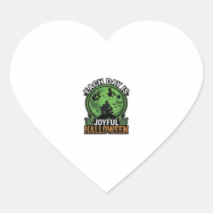 Each Day Joyful Halloween Haunted House Witch Cat  Heart Sticker