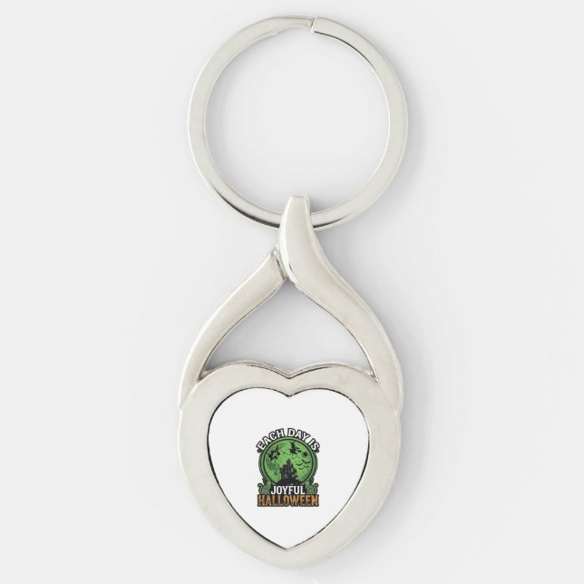 Each Day Joyful Halloween Haunted House Witch Cat  Key Ring (Front)