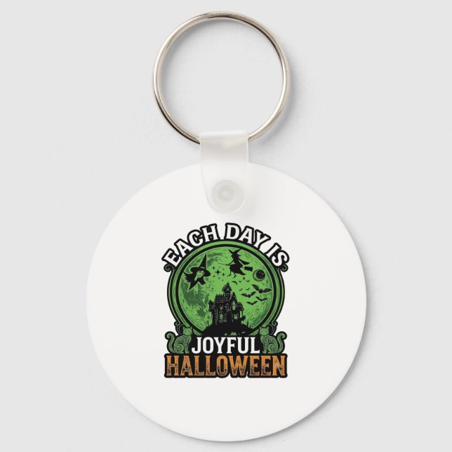Each Day Joyful Halloween Haunted House Witch Cat  Key Ring (Front)
