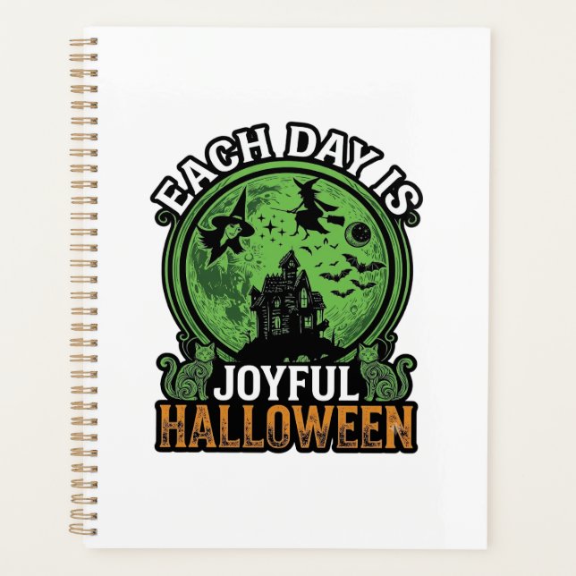 Each Day Joyful Halloween Haunted House Witch Cat  Planner (Front)