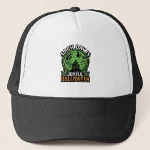 Each Day Joyful Halloween Haunted House Witch Cat  Trucker Hat