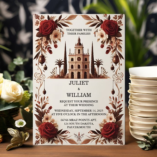 Each Rustic Fiesta Floral Rose Spanish Wedding Invitation (Creator Uploaded)