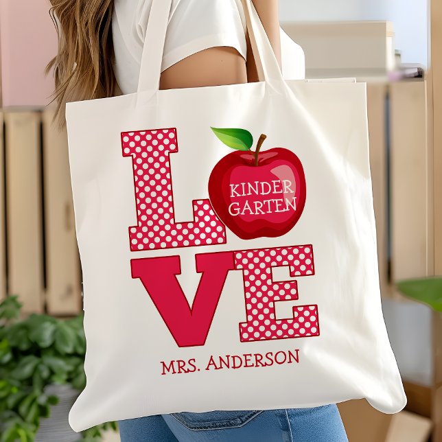 eacher Apple Love Personalized Name And Grade Tote Bag (Creator Uploaded)