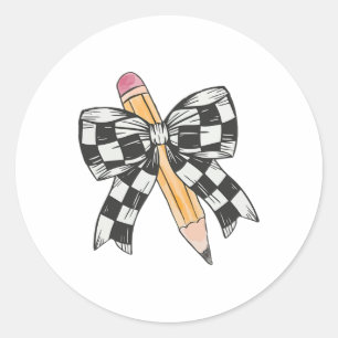 Eacher Coquette Bow Pencil With Pink Bow Back To S Classic Round Sticker
