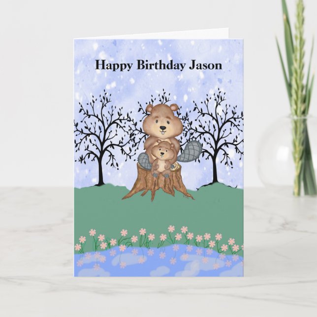 Eager Beaver Birthday for Son Card (Front)