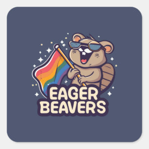 Eager Beaver with Pride Flag Square Sticker