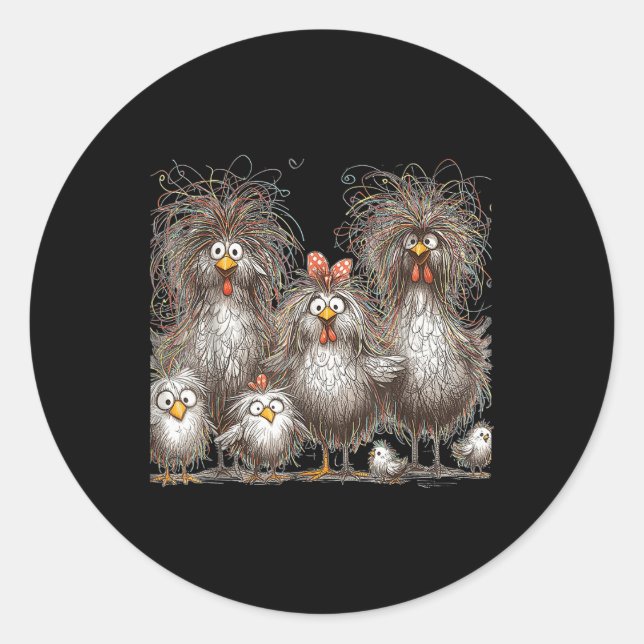 Eagerlys Colourful Funny Chicken Art, Crazy Chicke Classic Round Sticker (Front)