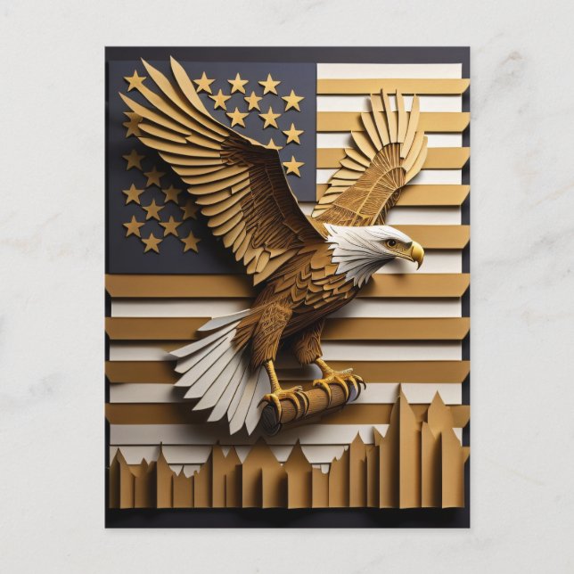 Eagle 3D Paper Art Design T-shirt  Postcard (Front)