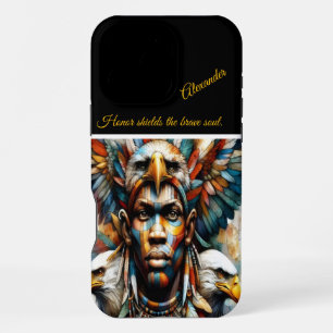 Eagle-adorned African warrior, AI art iPhone 16 Pro Max Case