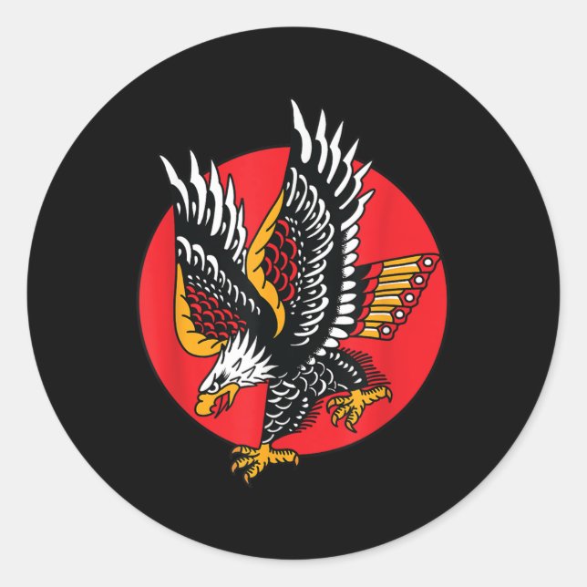 Eagle American Traditional Tattoo Ink Old School F Classic Round Sticker (Front)
