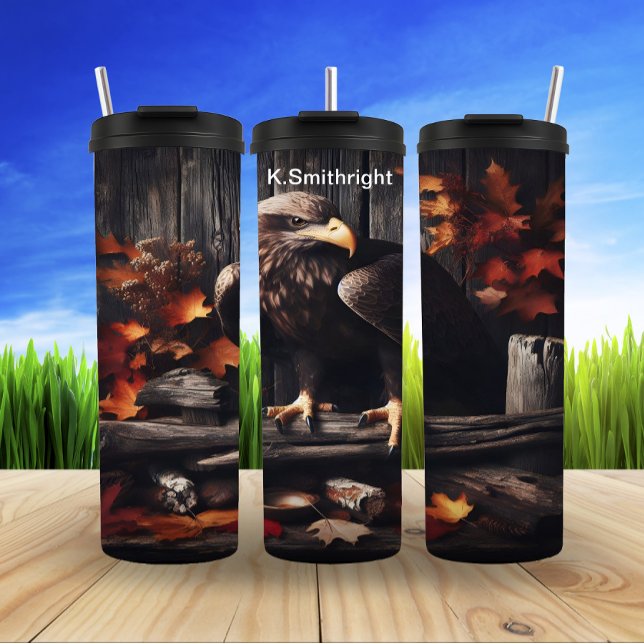 Eagle Among Autumn Leaves Thermal Tumbler (Creator Uploaded)