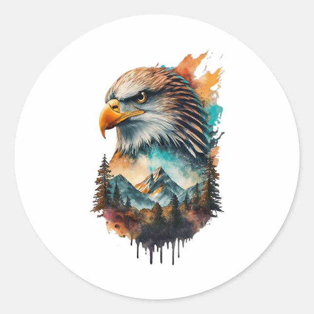 eagle and a mountain natural scenery classic round sticker (Front)