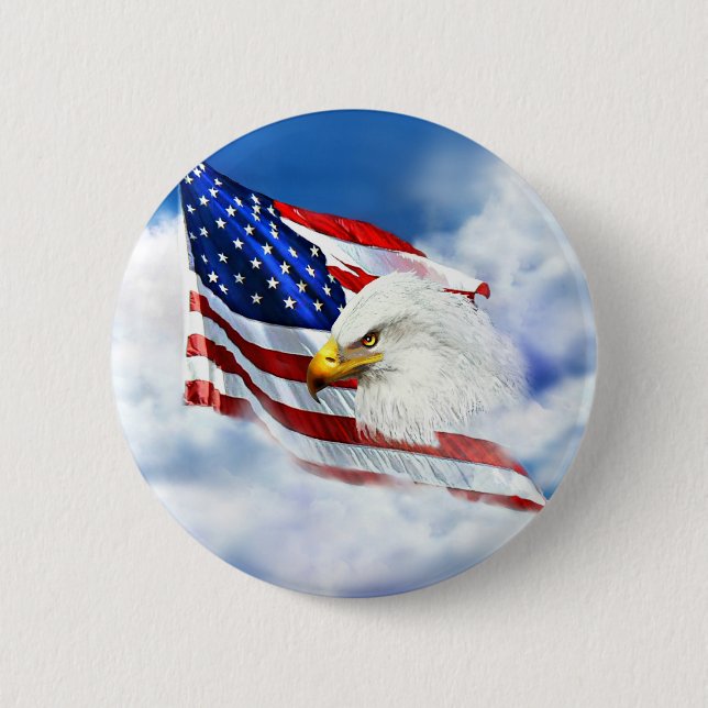 Eagle and American Flag 6 Cm Round Badge (Front)