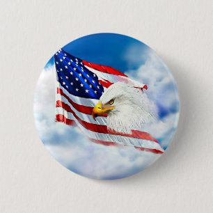 Eagle and American Flag 6 Cm Round Badge