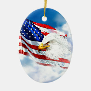 Eagle and American Flag Ceramic Tree Decoration