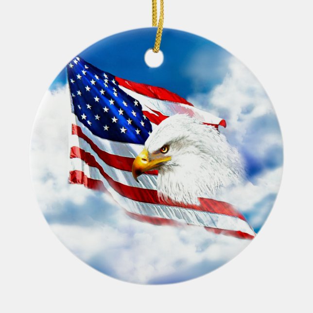 Eagle and American Flag Ceramic Tree Decoration (Front)