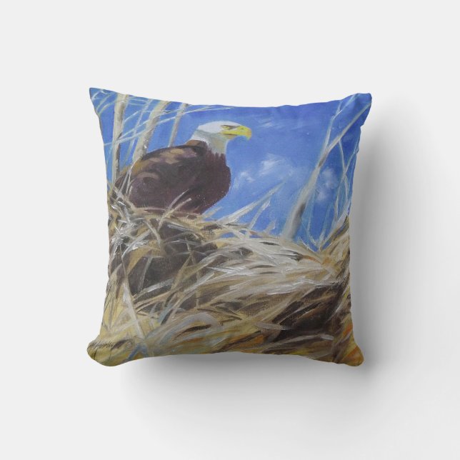 Eagle and bald eagles nest painting birds cushion (Front)