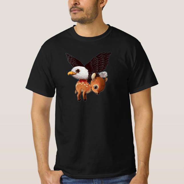 Eagle and Fawn Whimsical Wildlife Art Print T-Shirt (Front)