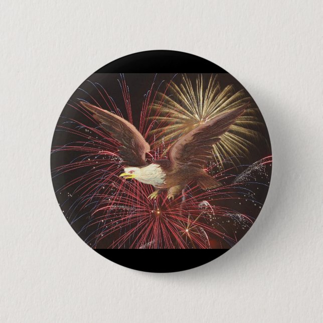 Eagle and Fireworks 6 Cm Round Badge (Front)