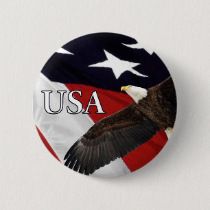 Eagle and Flag USA 6 Cm Round Badge
