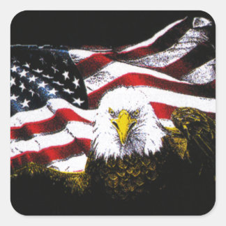 Eagle And USA Flag - Black Square Sticker