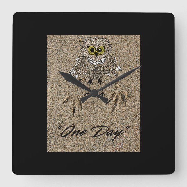 Eagle Baby & Footprints in the Sand "One Day" Square Wall Clock (Front)