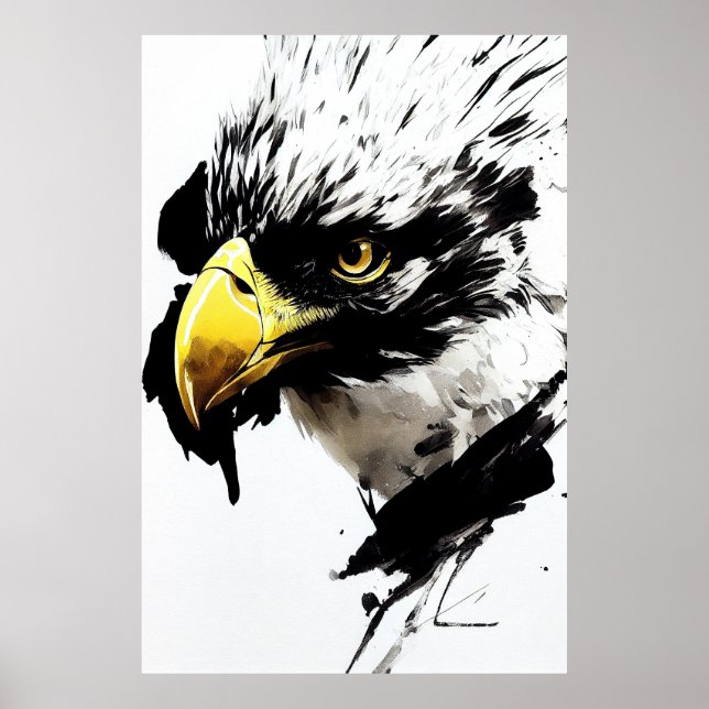Eagle Bald Wild Nature Free Spirit Art Brush Paint Poster (Front)