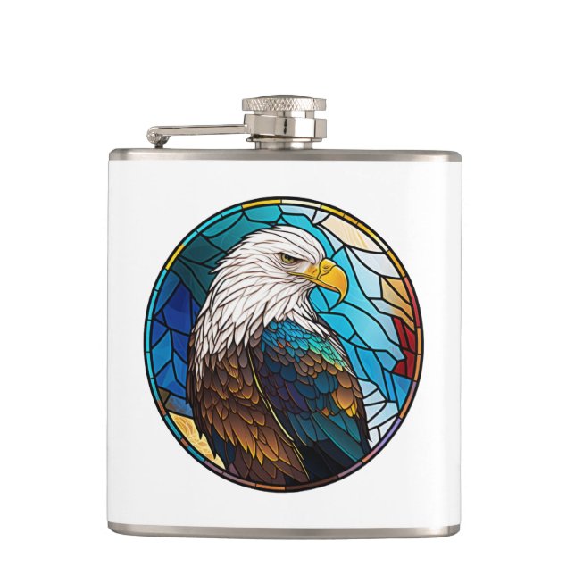 Eagle Bird Animal Portrait Stained Glass Wildlife  Hip Flask (Front)