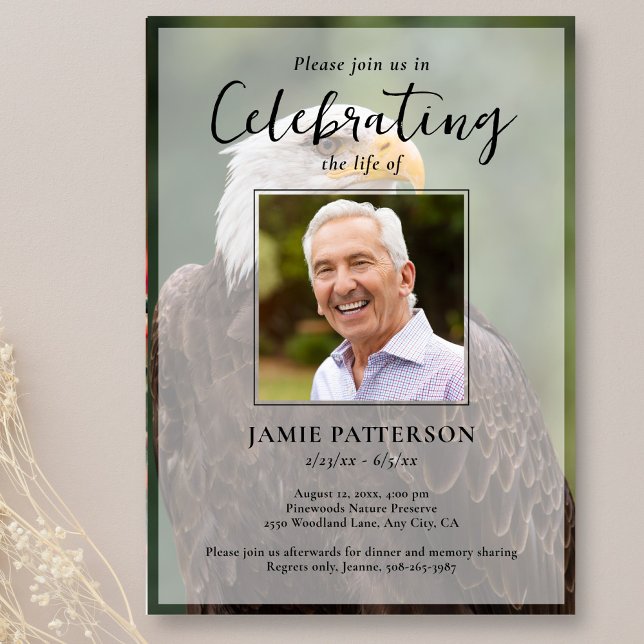 Eagle Bird, Celebration of Life, Funeral Photo Invitation (Creator Uploaded)