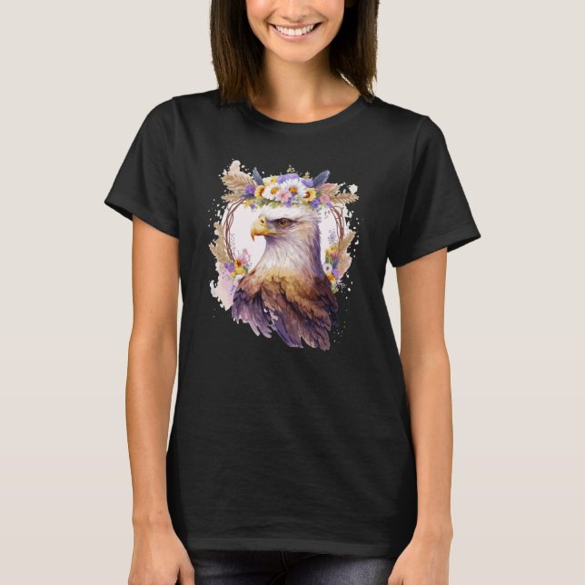Eagle Bird Of Prey Flower Crown Floral Birding T-Shirt (Front)