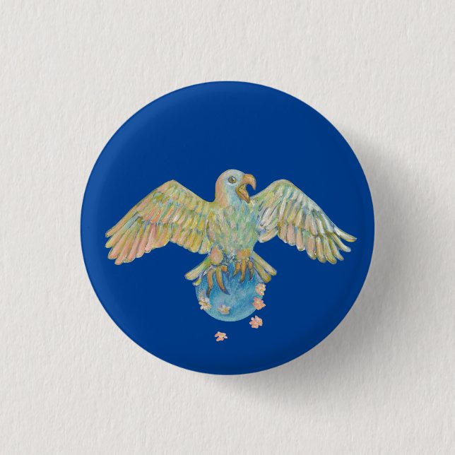 Eagle Carrying Earth Deep Blue 3 Cm Round Badge (Front)