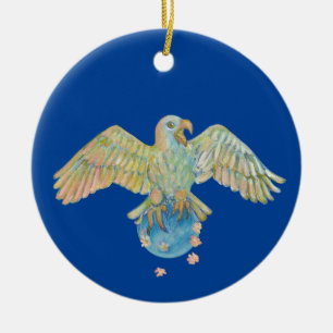 Eagle Carrying Earth Deep Blue Ceramic Tree Decoration