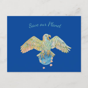 Eagle Carrying Earth Save our Planet Blue Holiday Postcard