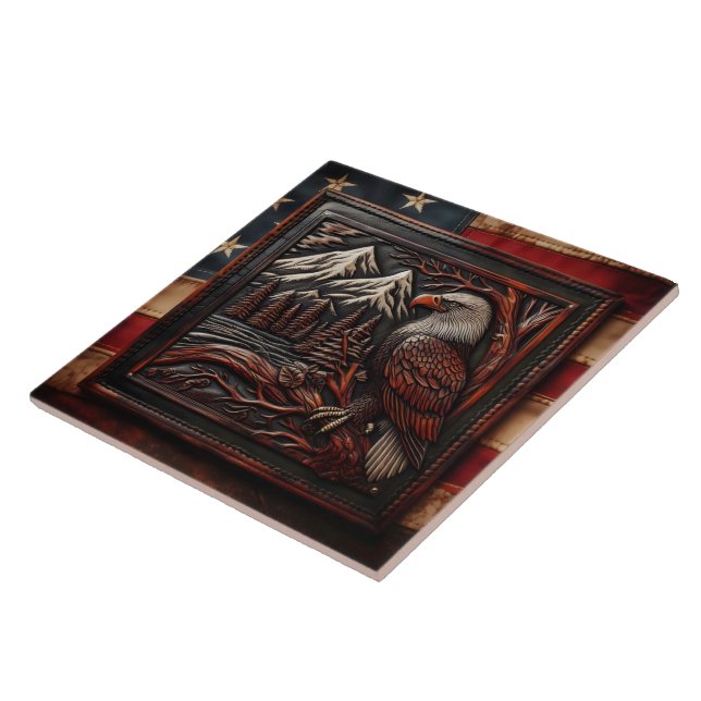Eagle Carving With Mountain Backdrop Tile (Side)