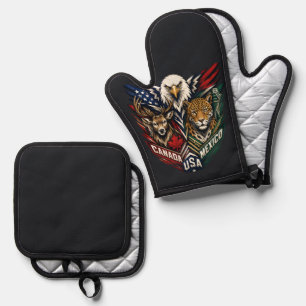 Eagle Deer Jaguar Nature Art Oven Mitt & Pot Holder Set