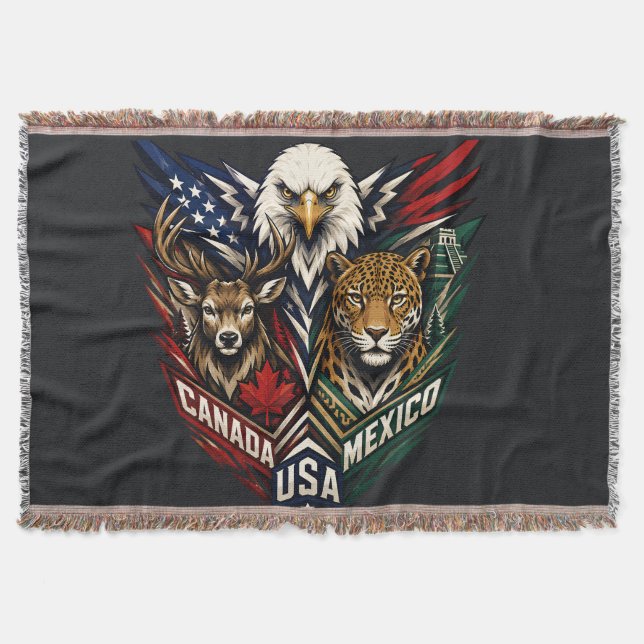 Eagle Deer Jaguar Nature Art Throw Blanket (Front)