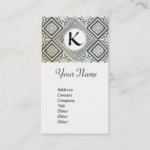 EAGLE ELEGANT BLACK AND WHITE DAMASK MONOGRAM BUSINESS CARD