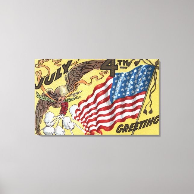 Eagle Emblem Holding Fireworks, Flag Canvas Print (Front)