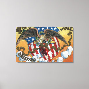 Eagle Emblem Holding Fireworks, Flag-Shield Canvas Print